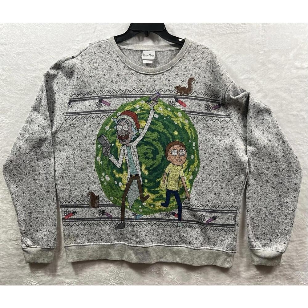Rick and Morty Christmas Sweatshirt 2XL‎ Gray Ripple Junction Adult Swim 2018